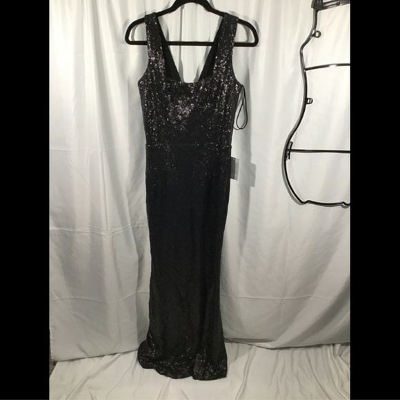 NWT $300 Dress the‎ Population Raven Sequin Gown Matte Black [SZ Medium ] - Picture 2 of 8